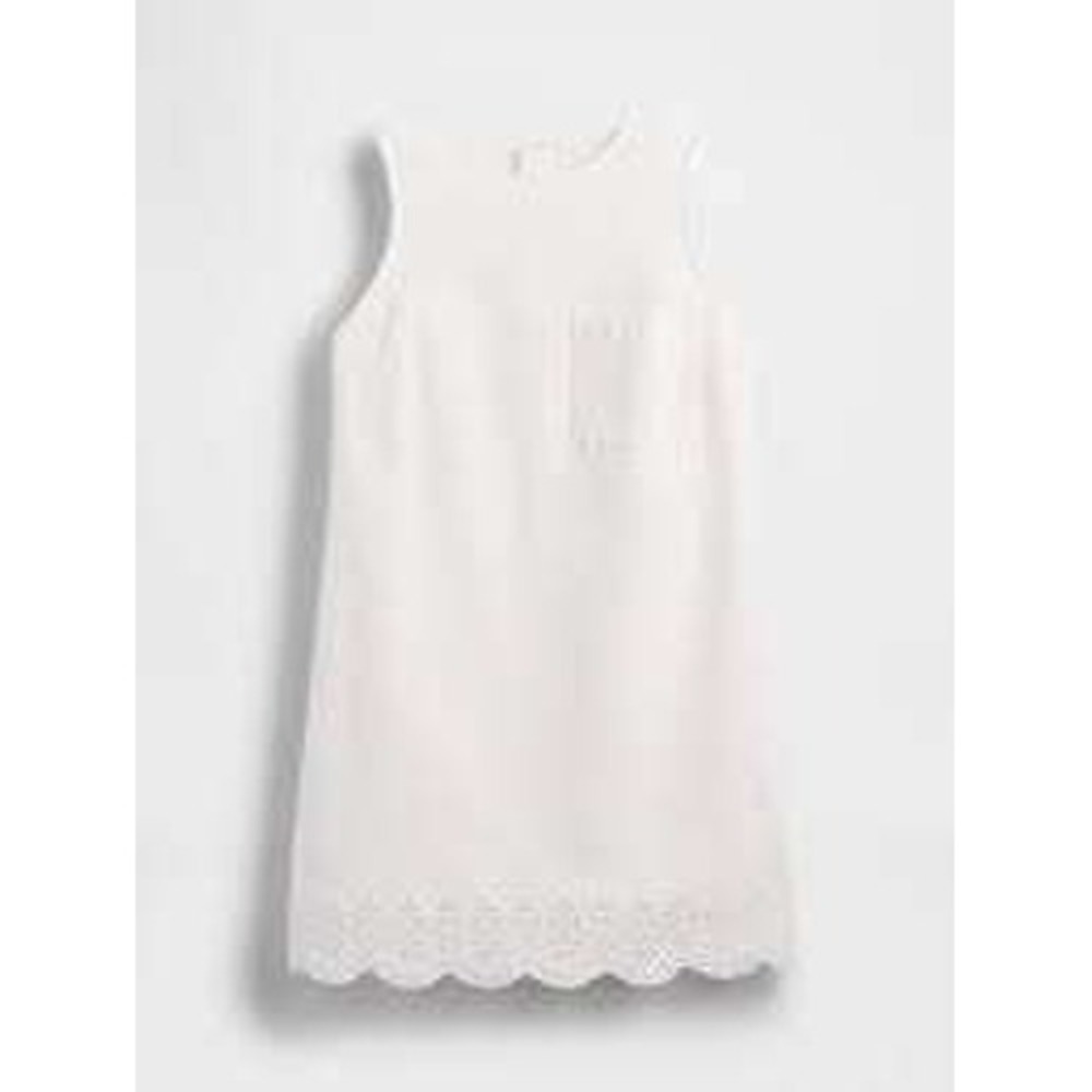Gap Womens White Cotton Denim Eyelet Hem Sleeveless Shift Dress Large NWT